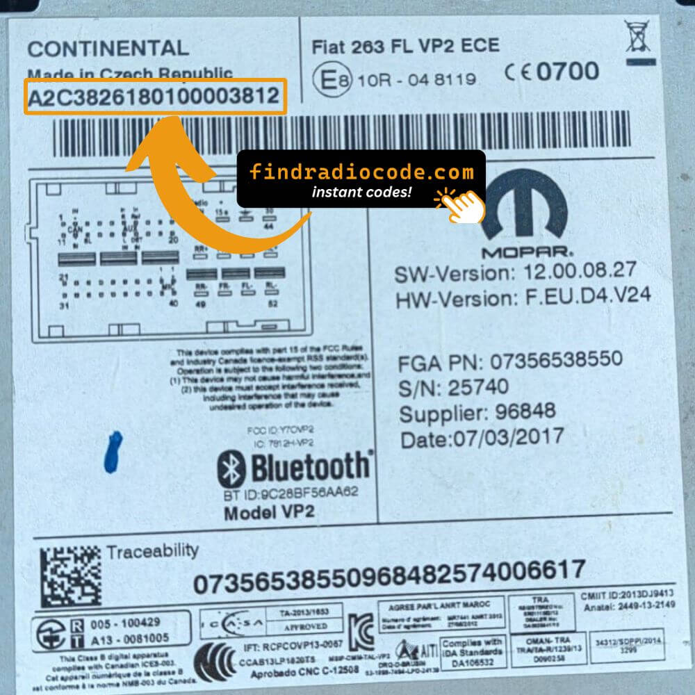 Lancia Continental VP2 263 radio serial number